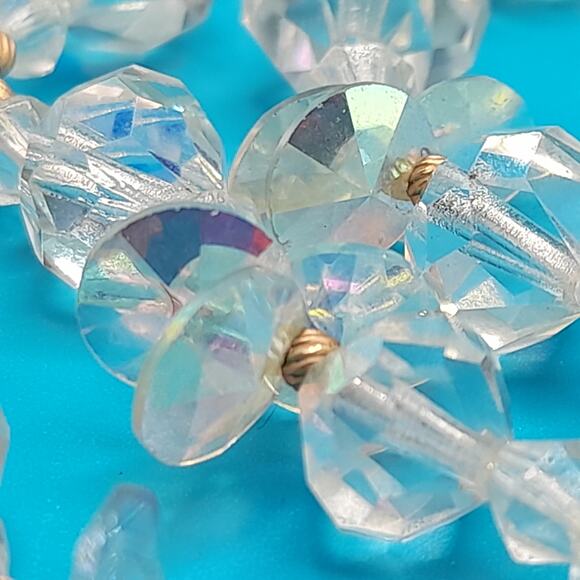 Vintage 3 Strand Clear AB Crystal Bead Necklace Wedding Formal 17 Inch